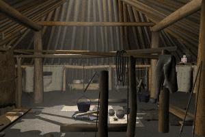 Interior of a Plains Indian earth lodge.
